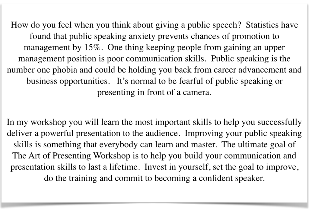 Public Speaking Course in Sydney, Australia.  Presentation Skills.